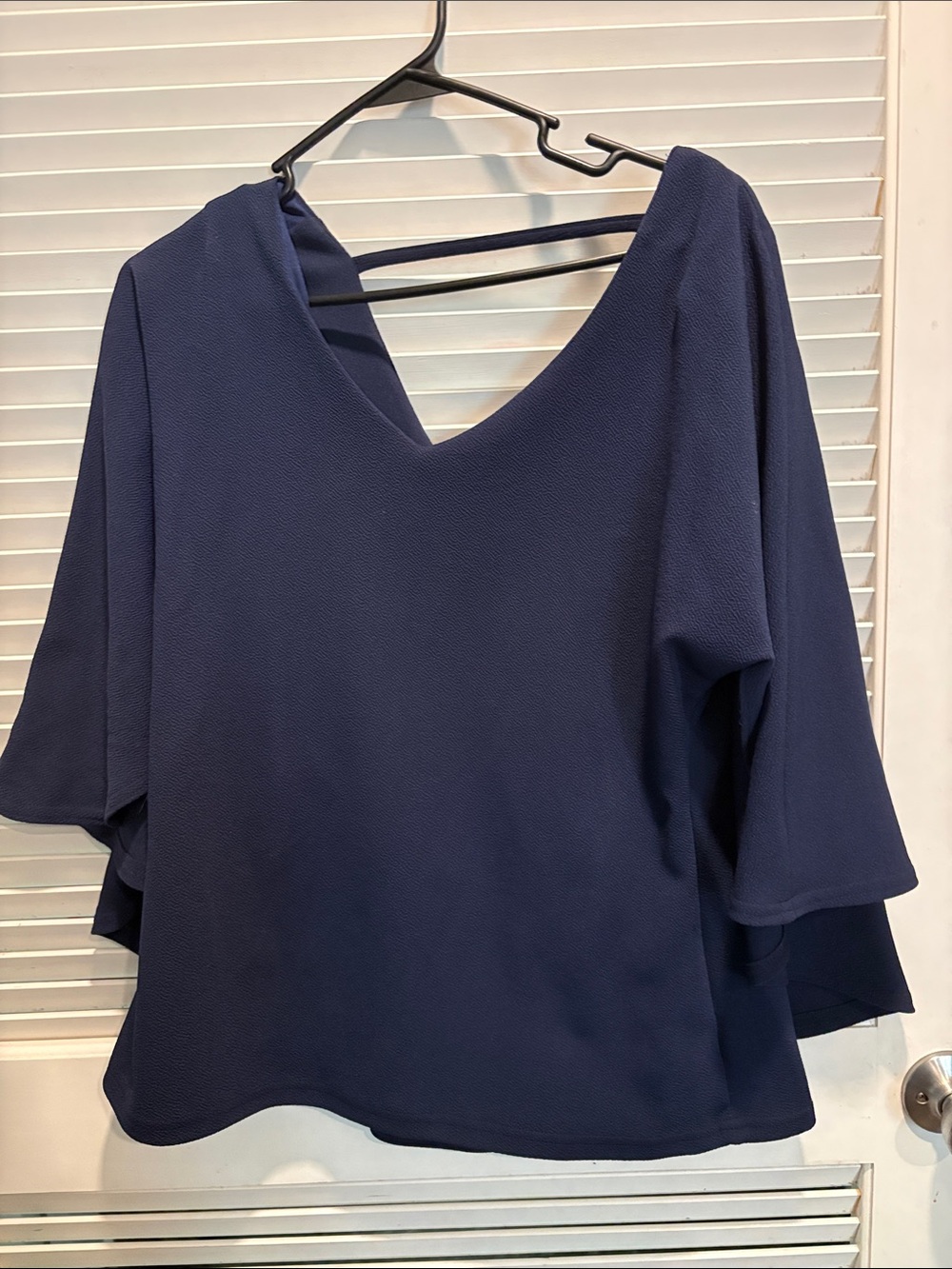 Women’s Navy V-Neck Cape Flutter Sleeve Top